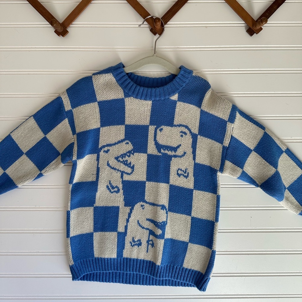 H&M checkered dino sweater (NWOT)